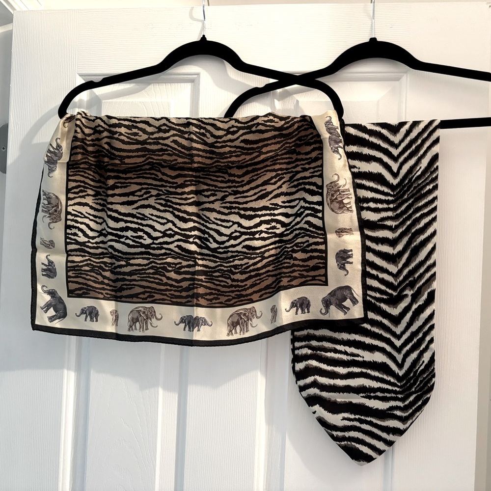 Bundle of Talbots & Echo animal print silk scarves - 2